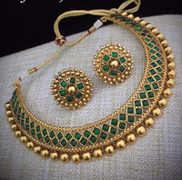 India Art Gold Plated Pota Stone Necklace Set