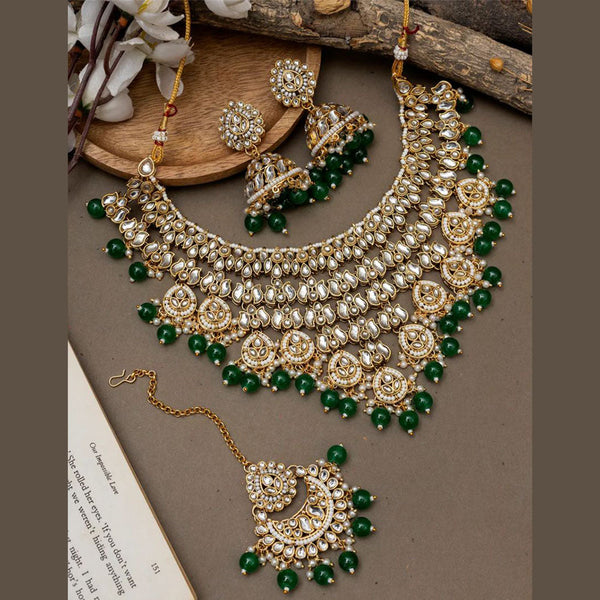 India Art Gold Plated Kundan Stone And Pearls Choker Necklace Set