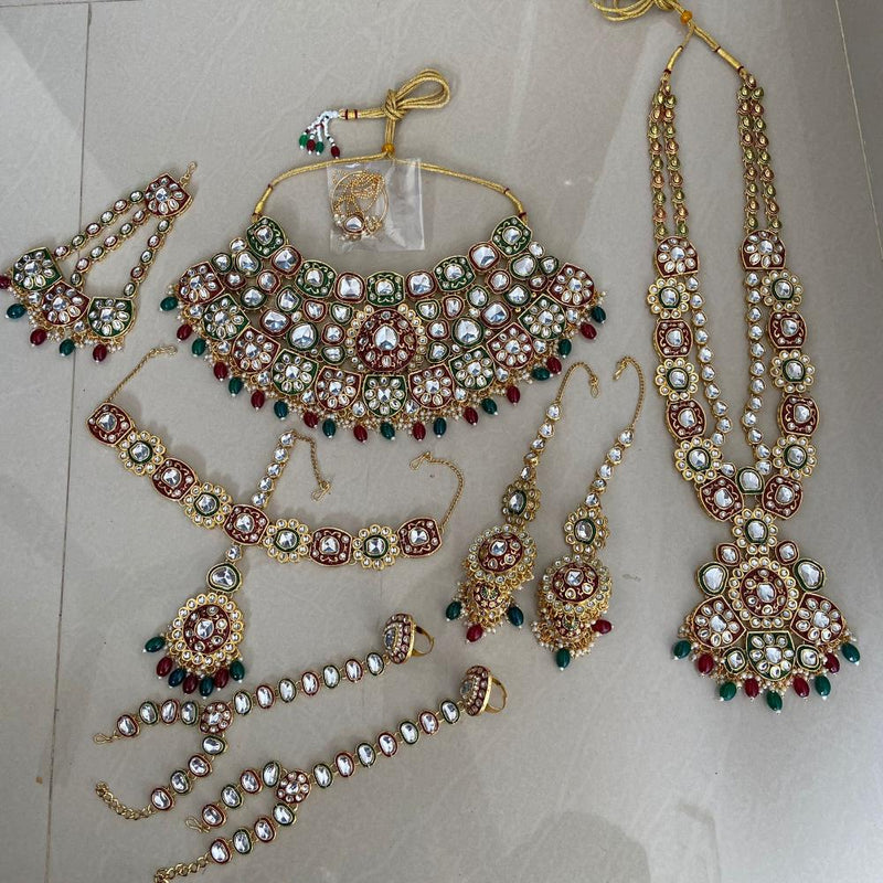 India Art Gold Plated Kundan Stone Beads And Meenakari Bridal Set