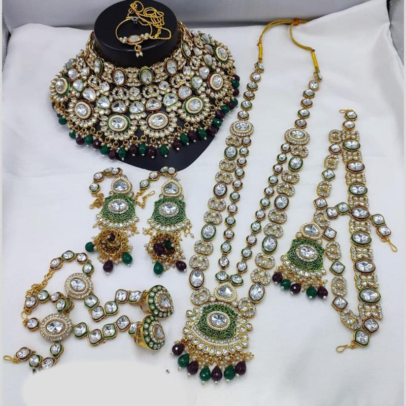 India Art Gold Plated Kundan Stone Beads And Meenakari Bridal Set