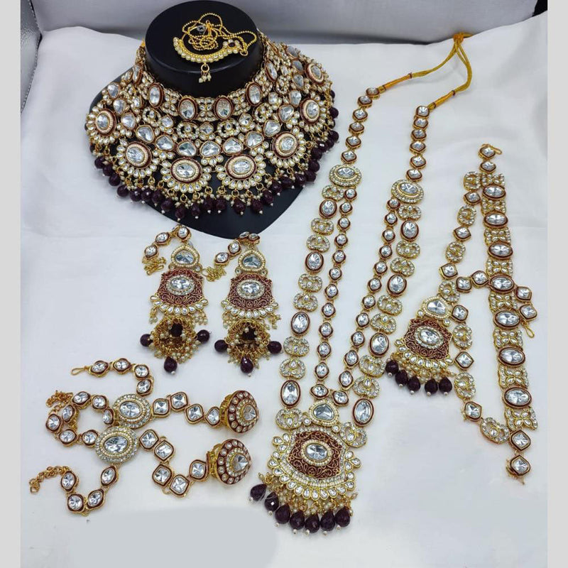 India Art Gold Plated Kundan Stone Beads And Meenakari Bridal Set