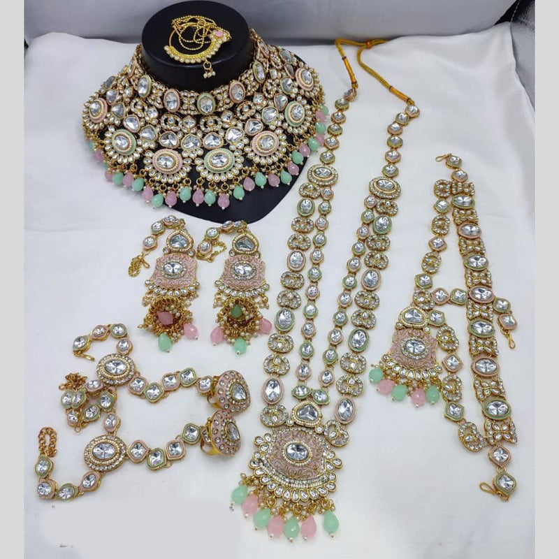 India Art Gold Plated Kundan Stone Beads And Meenakari Bridal Set