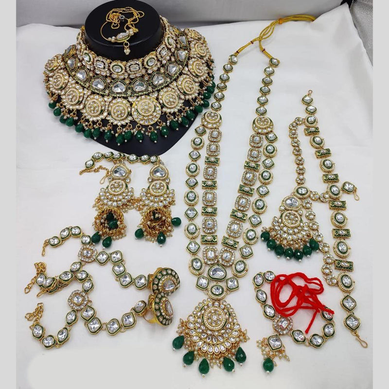 India Art Gold Plated Kundan Stone Beads And Meenakari Bridal Set