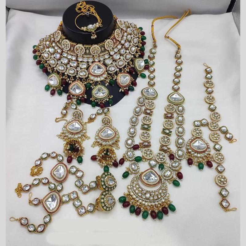 India Art Gold Plated Kundan Stone Beads And Meenakari Bridal Set