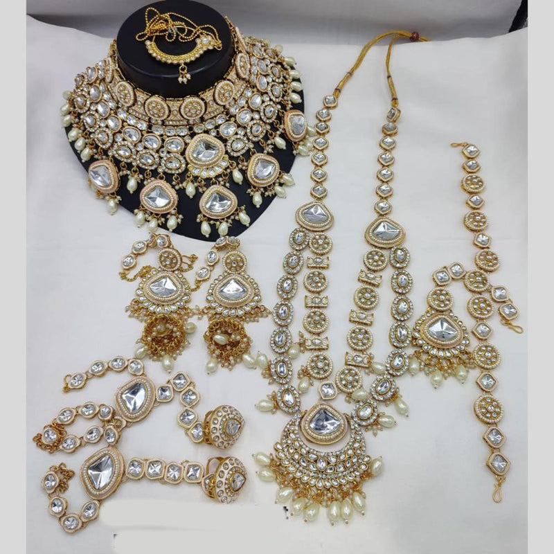 India Art Gold Plated Kundan Stone Beads And Meenakari Bridal Set