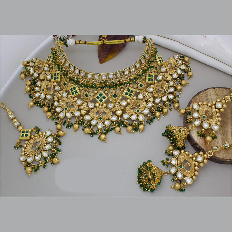 India Art Gold Plated Pota Stone And Beads Choker Necklace Set