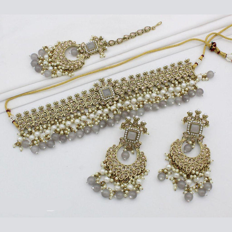 India Art Gold Plated Crystal Stone And Pearls Choker Necklace Set