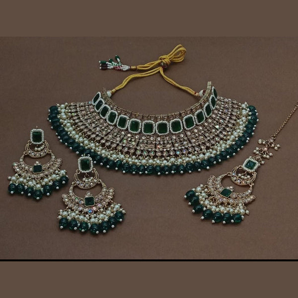 India Art Gold Plated Crystal Stone And Pearls Choker Necklace Set