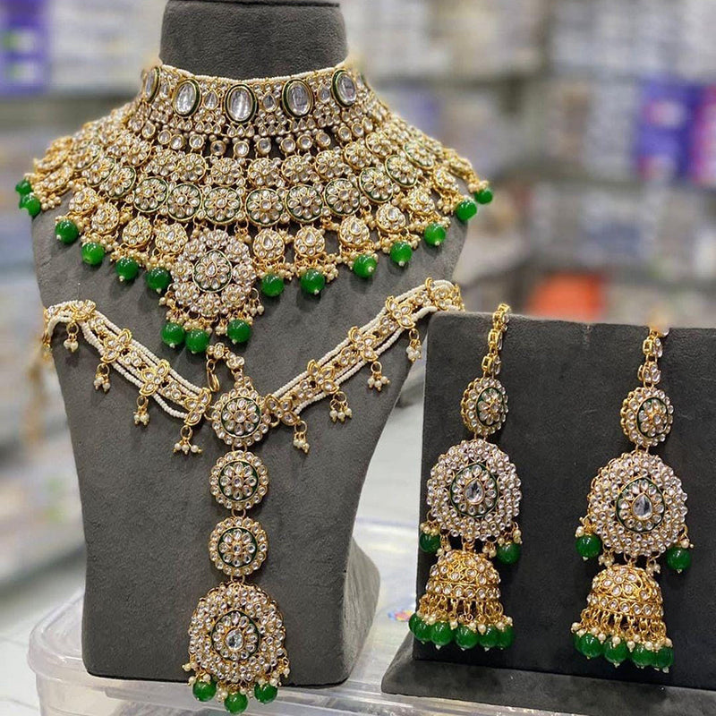 India Art Gold Plated  Kundan Stone And Beads Meenakari Choker Necklace Set