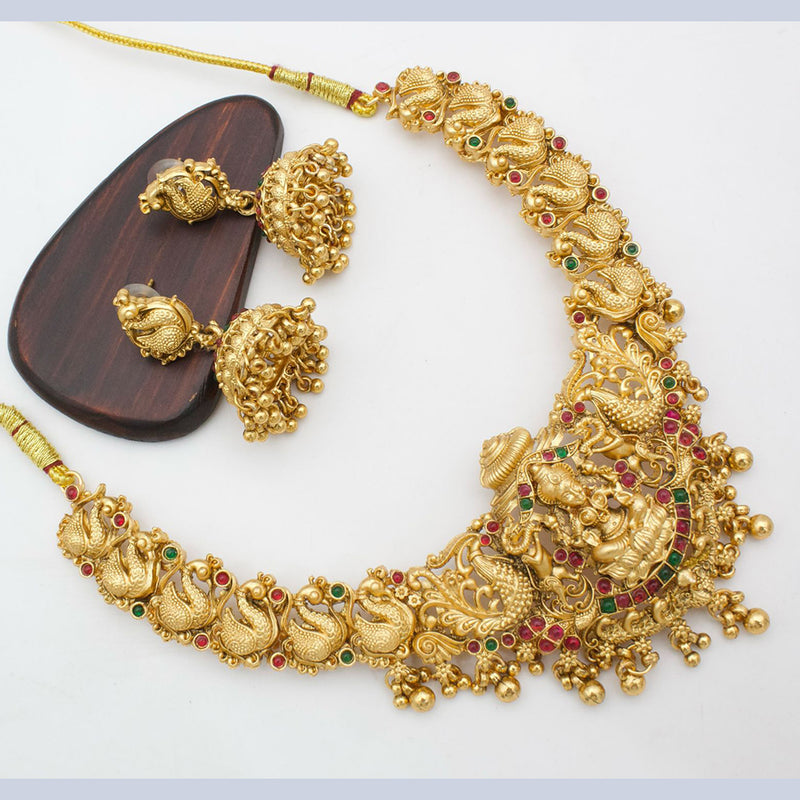 India Art Gold Plated Pota Stone Temple Necklace Set