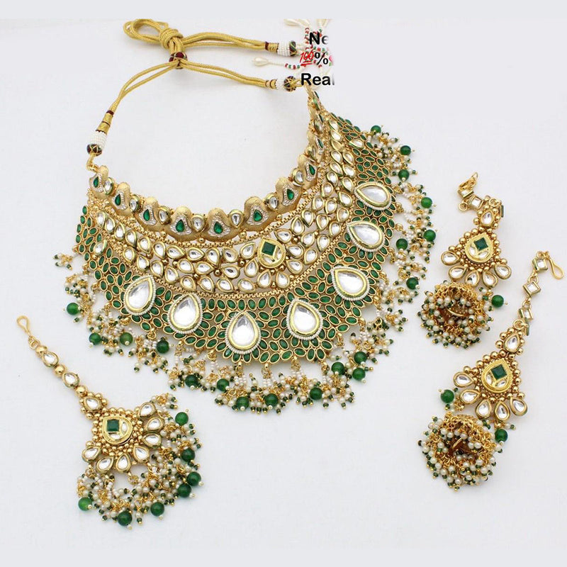 India Art Gold Plated Kundan Stone And Beads Necklace Set