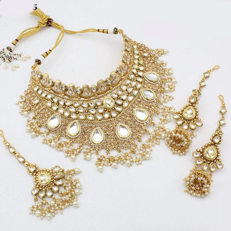 India Art Gold Plated Kundan Stone And Beads Necklace Set