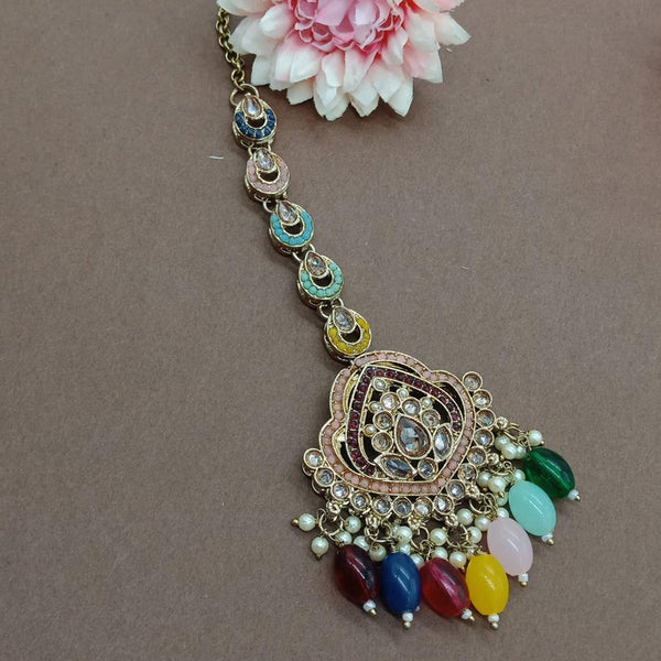 India Art Gold Plated Crystal Stone And Pearls Maangtikka