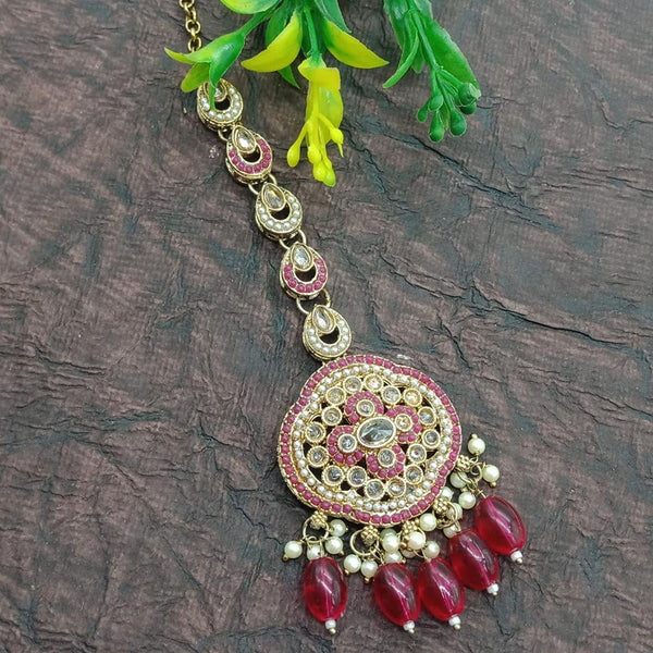 India Art Gold Plated Crystal Stone And Pearls Maangtikka