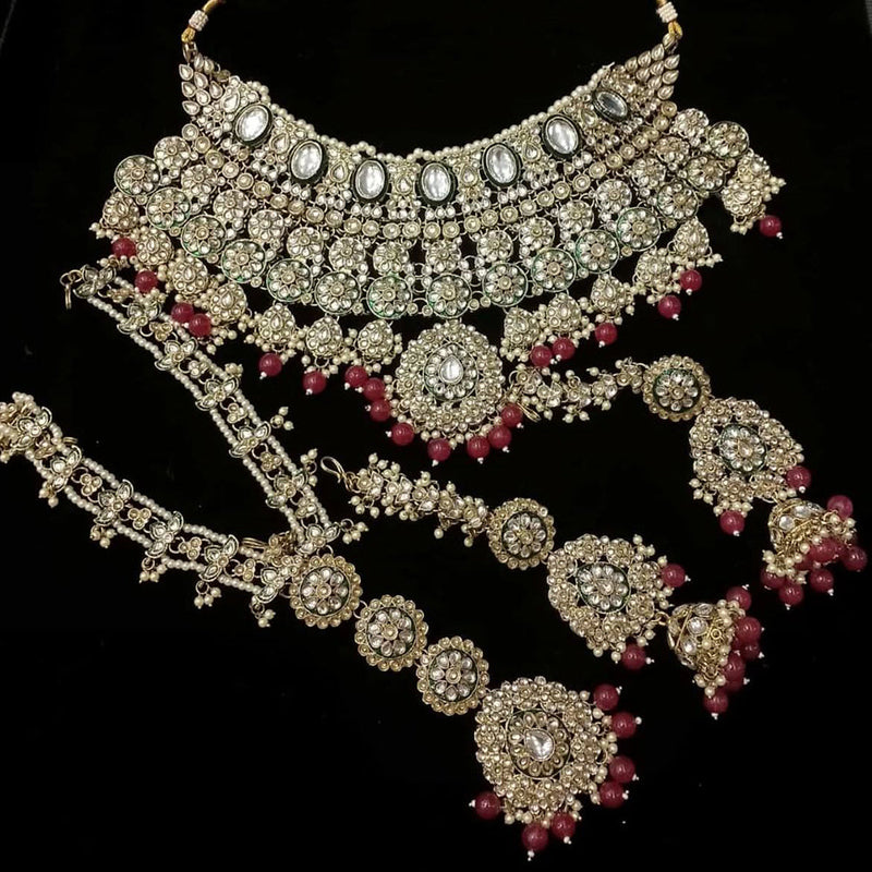 India Art Gold Plated Kundan Stone And Beads Necklace Set