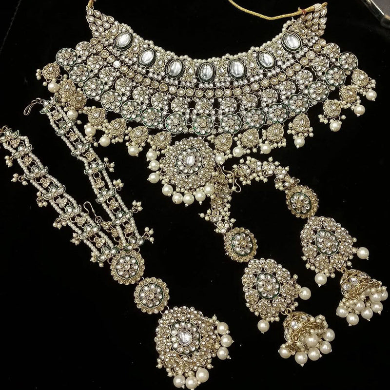 India Art Gold Plated Kundan Stone And Beads Necklace Set