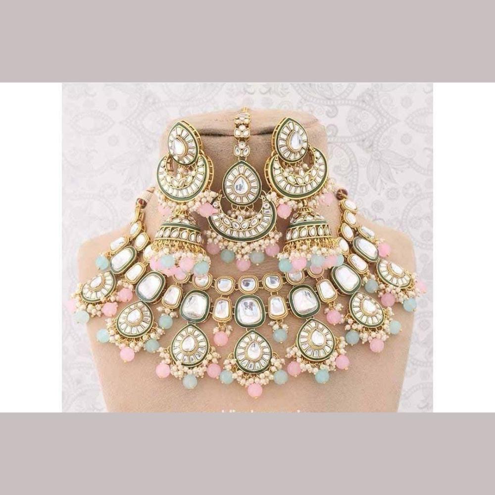 India Art Gold Plated Kundan Stone And Beads Necklace Set