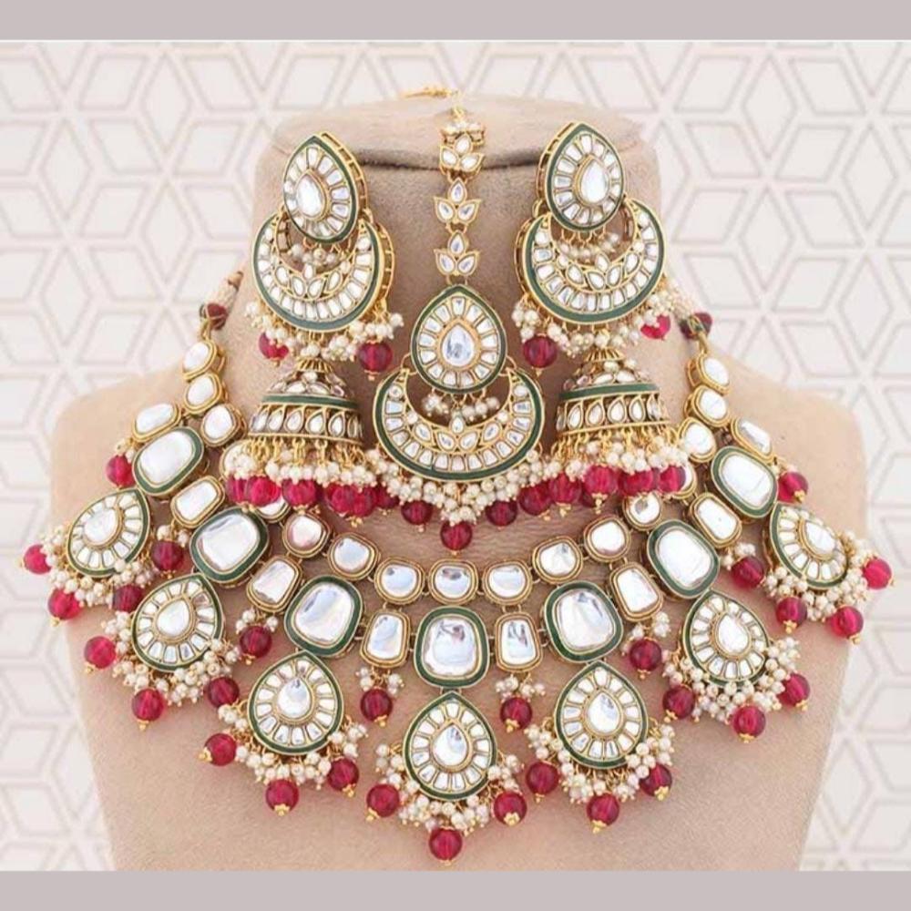 India Art Gold Plated Kundan Stone And Beads Necklace Set