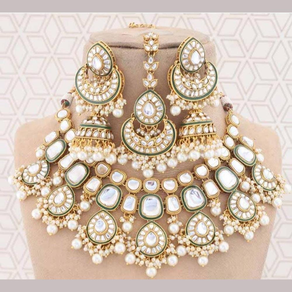 India Art Gold Plated Kundan Stone And Beads Necklace Set