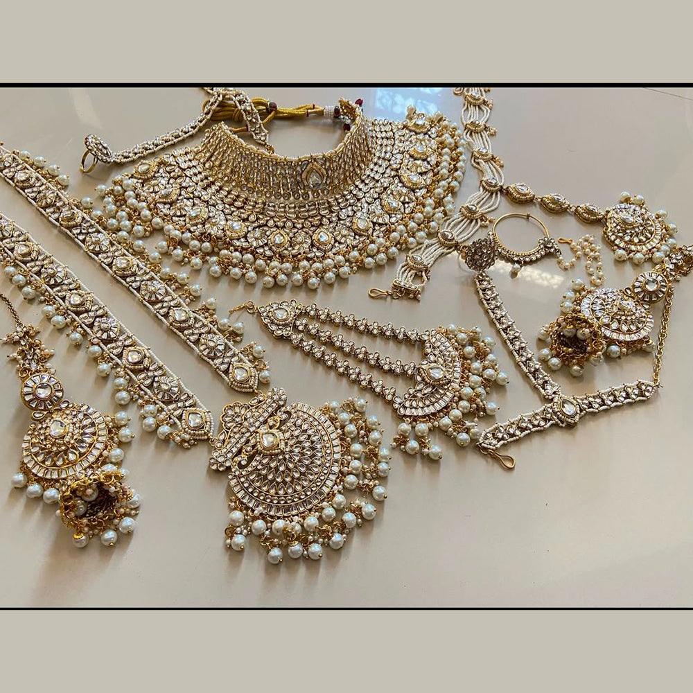India Art Gold Plated Kundan Stone And Beads Bridal Set