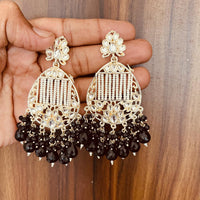 India Art Gold Plated Designer Kundan Pearl & Beads Earrings
