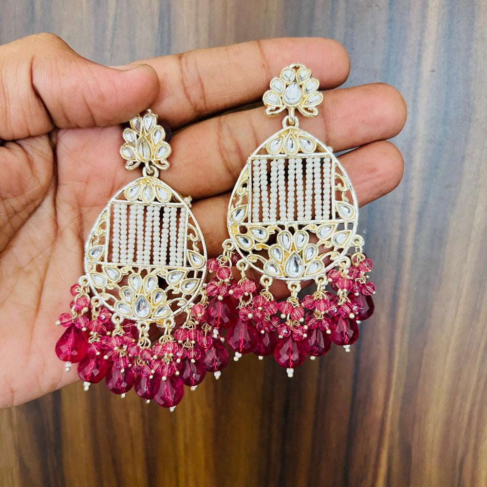 India Art Gold Plated Designer Kundan Pearl & Beads Earrings