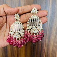 India Art Gold Plated Designer Kundan Pearl & Beads Earrings