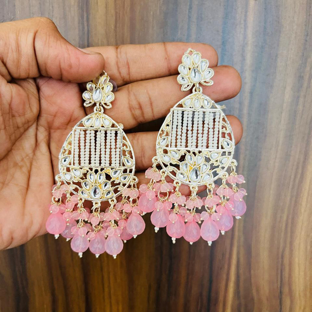 India Art Gold Plated Designer Kundan Pearl & Beads Earrings