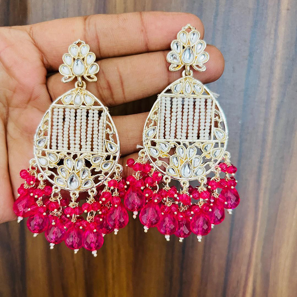 India Art Gold Plated Designer Kundan Pearl & Beads Earrings