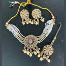 India Art Gold Plated Crystal Stone And Pearl Choker Necklace Set