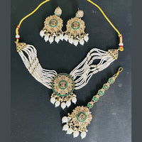 India Art Gold Plated Crystal Stone And Pearl Choker Necklace Set