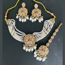 India Art Gold Plated Crystal Stone And Pearl Choker Necklace Set