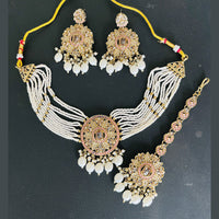 India Art Gold Plated Crystal Stone And Pearl Choker Necklace Set