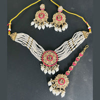 India Art Gold Plated Crystal Stone And Pearl Choker Necklace Set