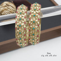 India Art Gold Plated Pota Stone And Kundan Bangles Set