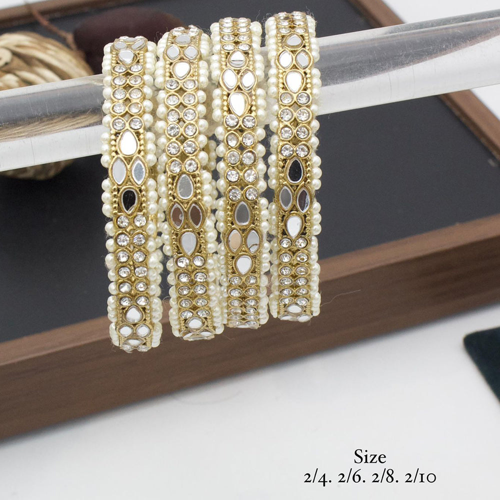 India Art Gold Plated Mirror And Pearl Bangles Set