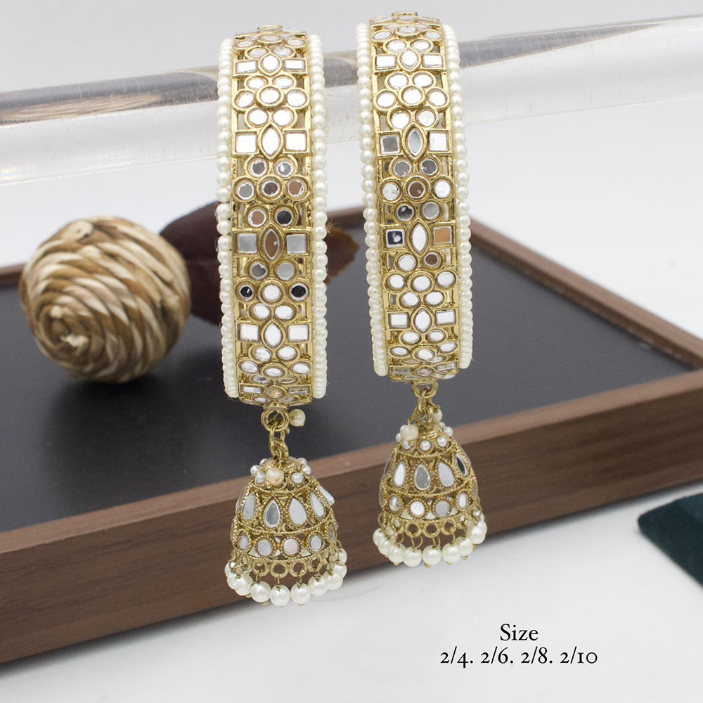 India Art Gold Plated Mirror And Pearl Bangles Set