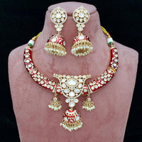 India Art Gold Plated Kundan Stone And Meenakari Necklace Set