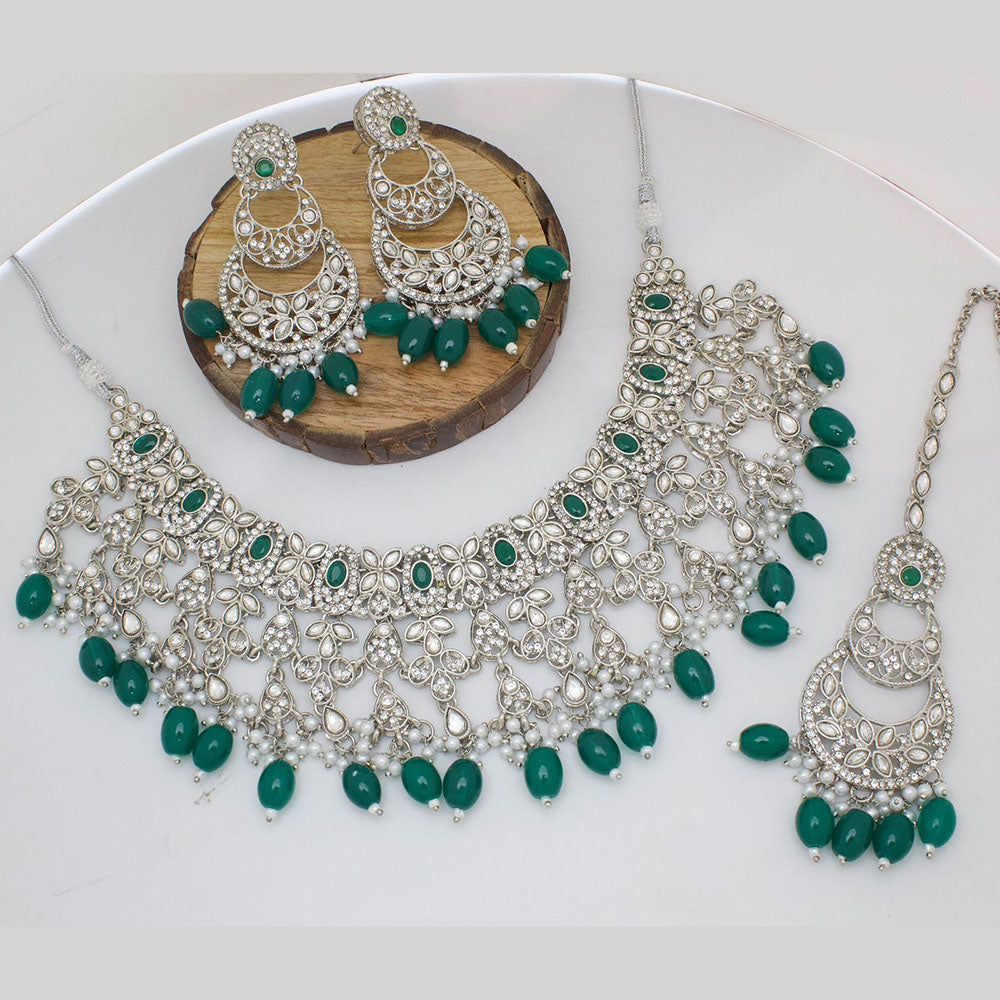 India Art Gold Plated Pota Stone And Austrian Stone Beads Necklace Set