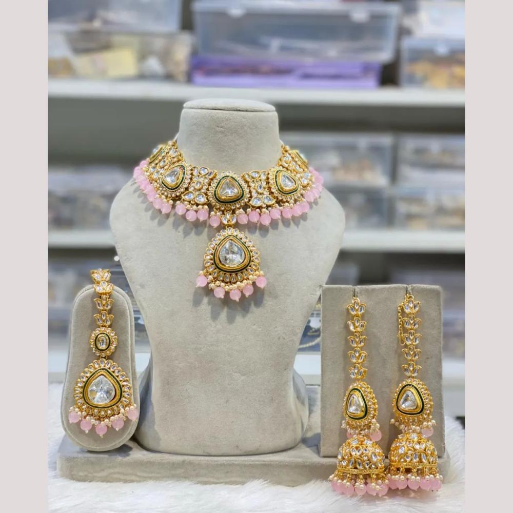 India Art Gold Plated Kundan And Beads Necklace Set