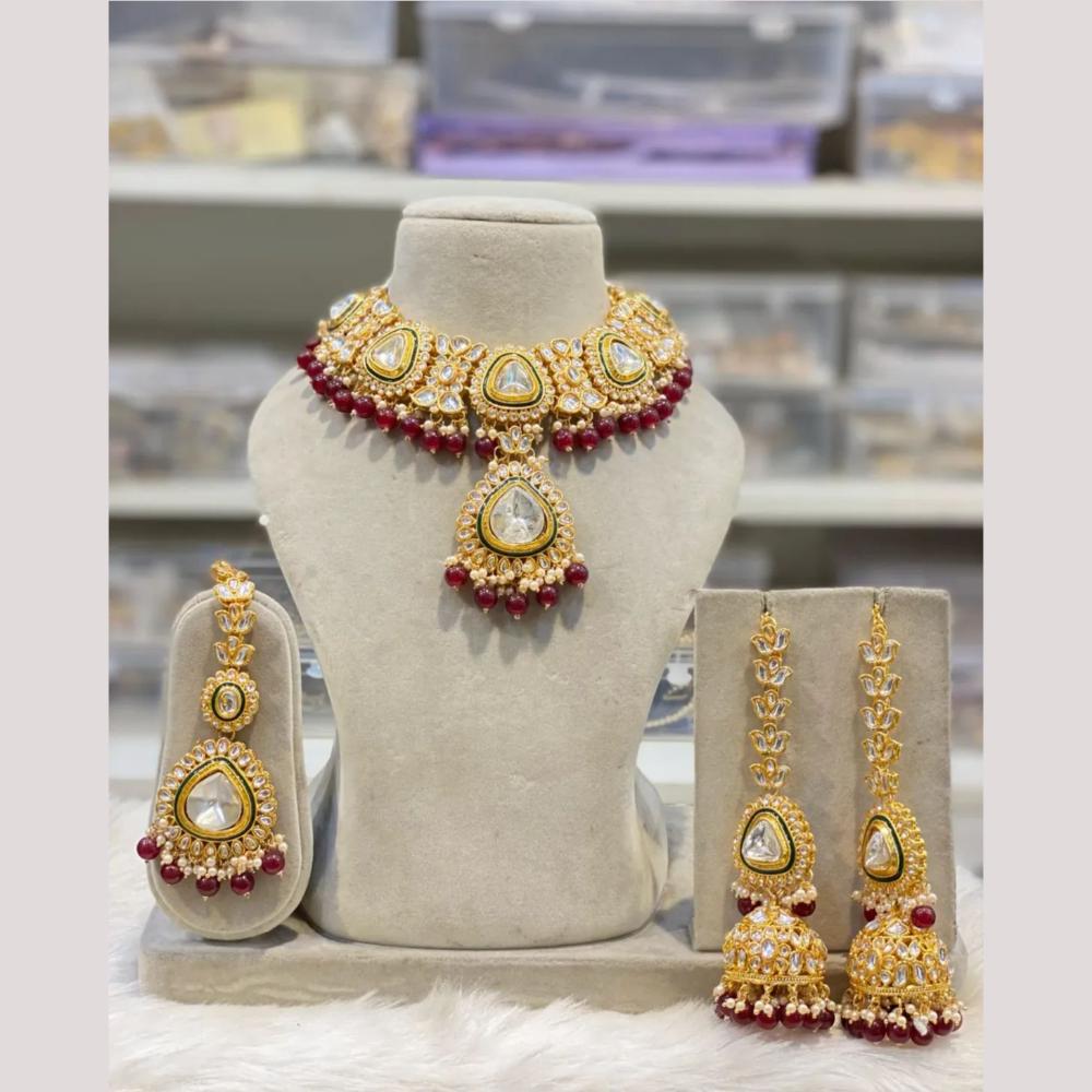 India Art Gold Plated Kundan And Beads Necklace Set