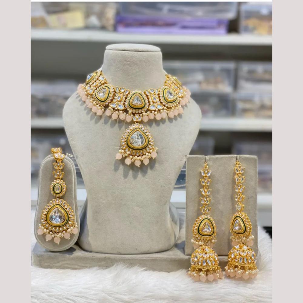 India Art Gold Plated Kundan And Beads Necklace Set