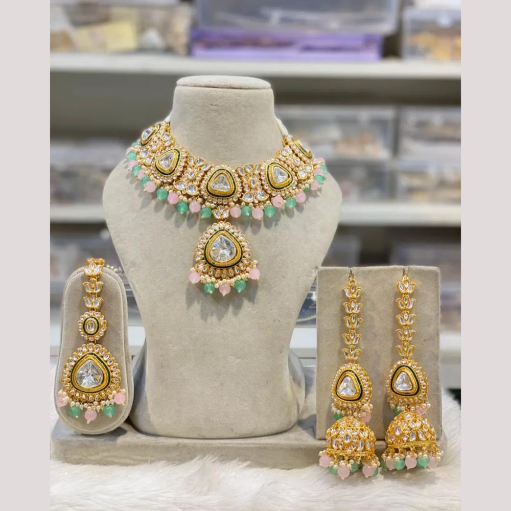 India Art Gold Plated Kundan And Beads Necklace Set