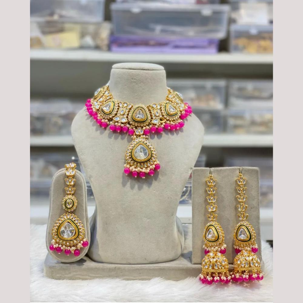 India Art Gold Plated Kundan And Beads Necklace Set