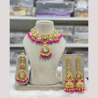 India Art Gold Plated Kundan And Beads Necklace Set