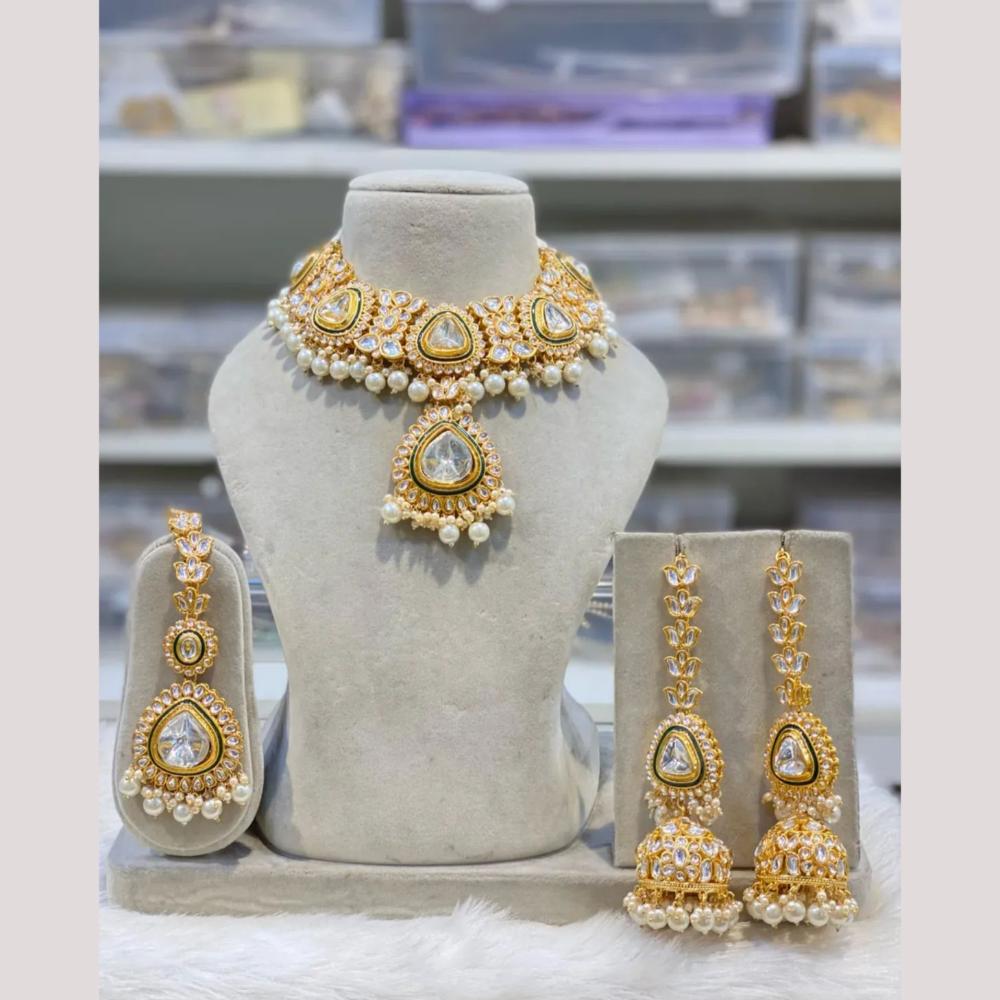 India Art Gold Plated Kundan And Beads Necklace Set
