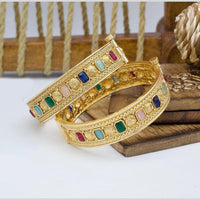 India Art Gold Plated Pota Stone Openable Bangles