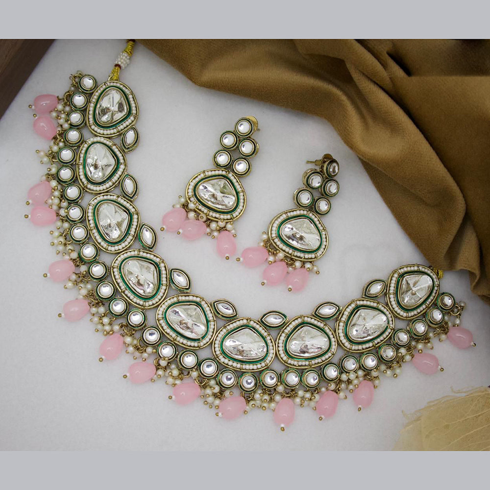 India Art Gold Plated  Kundan Stone And Beads Necklace Set