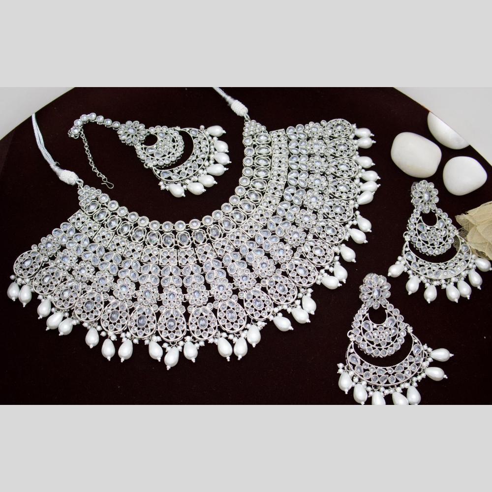 India Art Silver Plated Crystal And Pearl Necklace Set