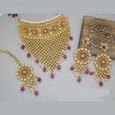 India Art Gold Plated Pota Stone And Pearls Choker Necklace Set